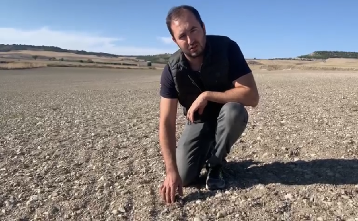 Antonio Torres muestra la tierra en la que tiene pensado sembrar colza. 