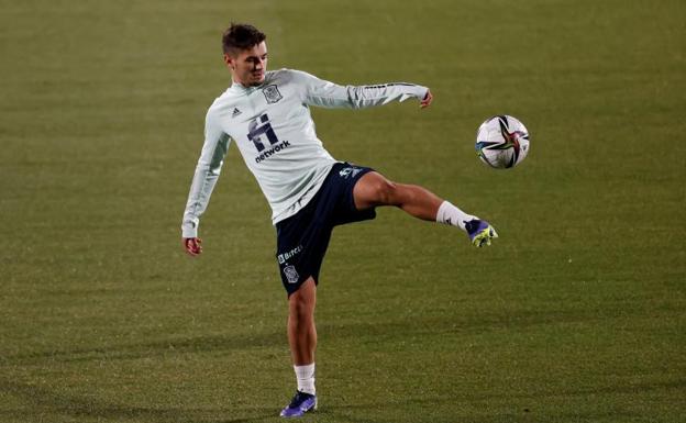 Brahim Díaz, durante un entrenamiento en Las Rozas. 