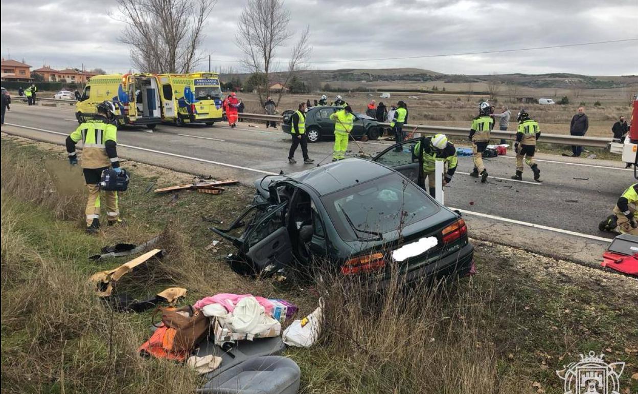 Lugar del accidente este domingo en Quintanilla de Vivar.