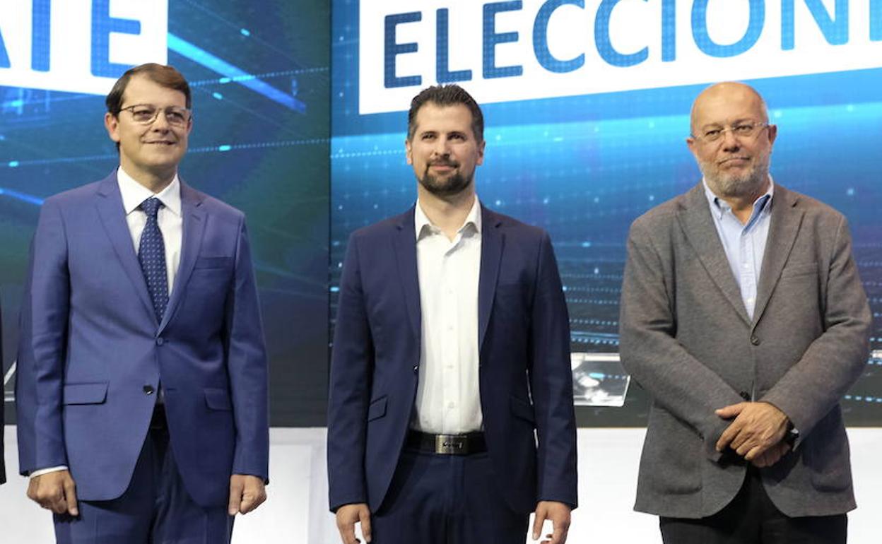 Fernández Mañueco, Tudanca e Igea, en uno de los debates celebrados en 2019. 