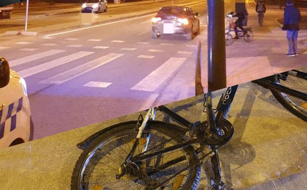 Imagen del incidente entre una bici y un turismo en Burgos este jueves.