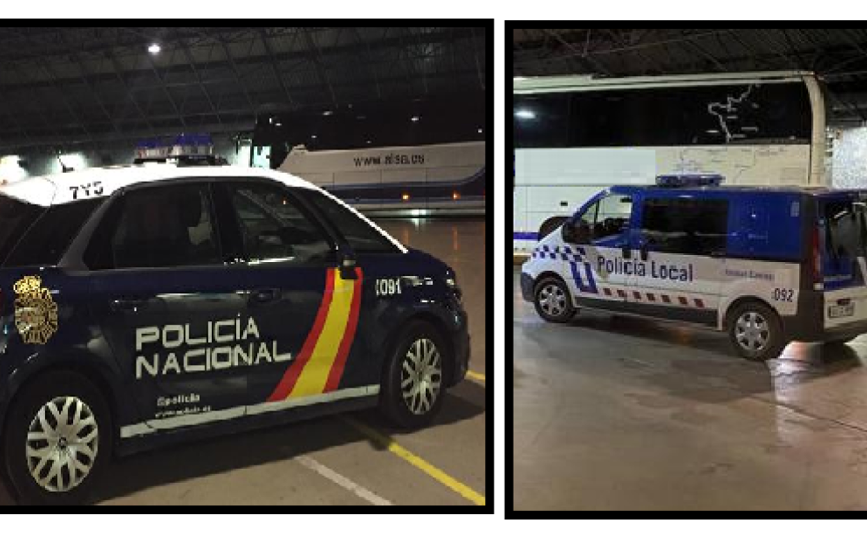 Coches policiales en la estación de autobuses.