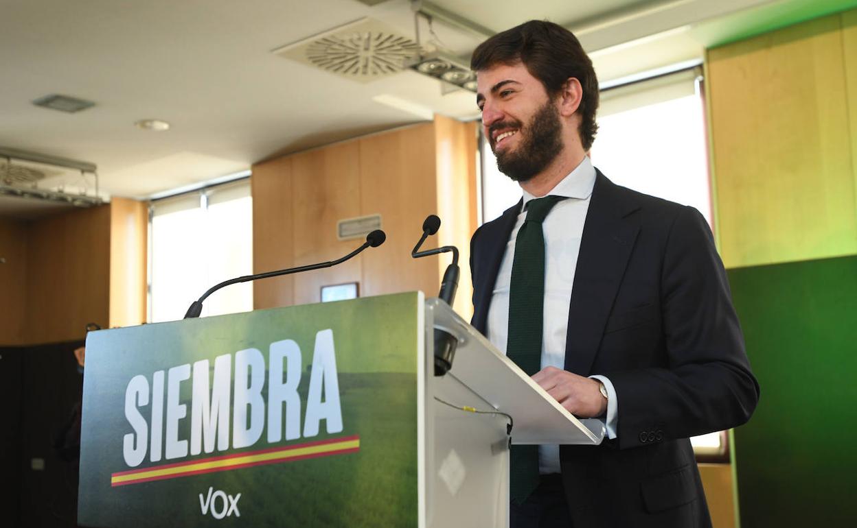 Juan García-Gallardo, en su primera rueda de prensa tras las elecciones del 13-F.