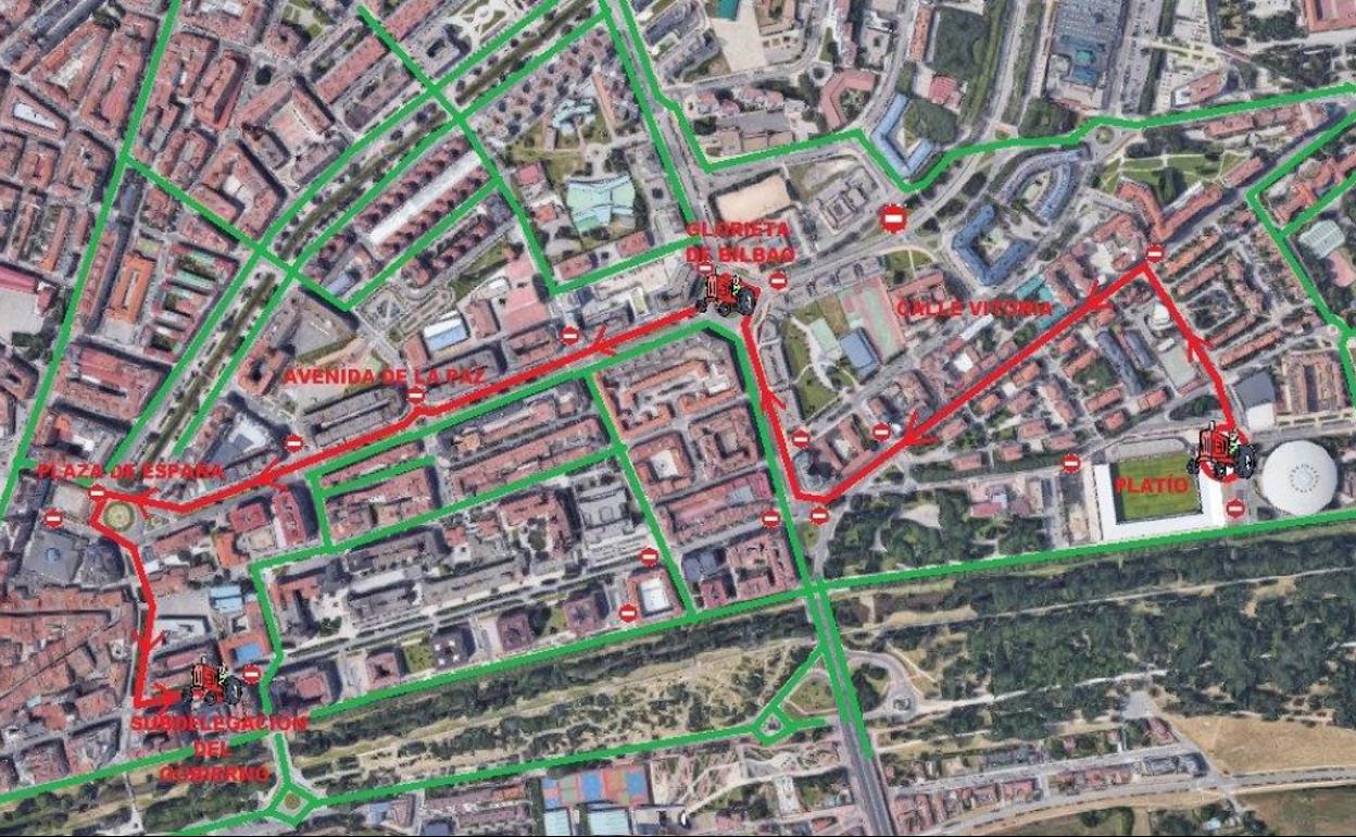 Plano de los cortes previstos para mañana debido a la tractorada que transcurrirá por la ciudad