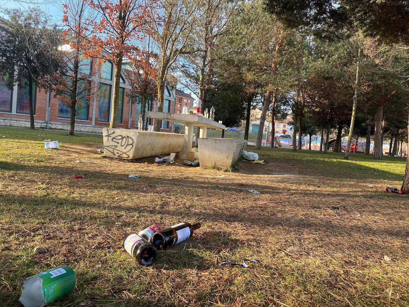 Fotos: Los restos del botellón en el parque de El Hangar