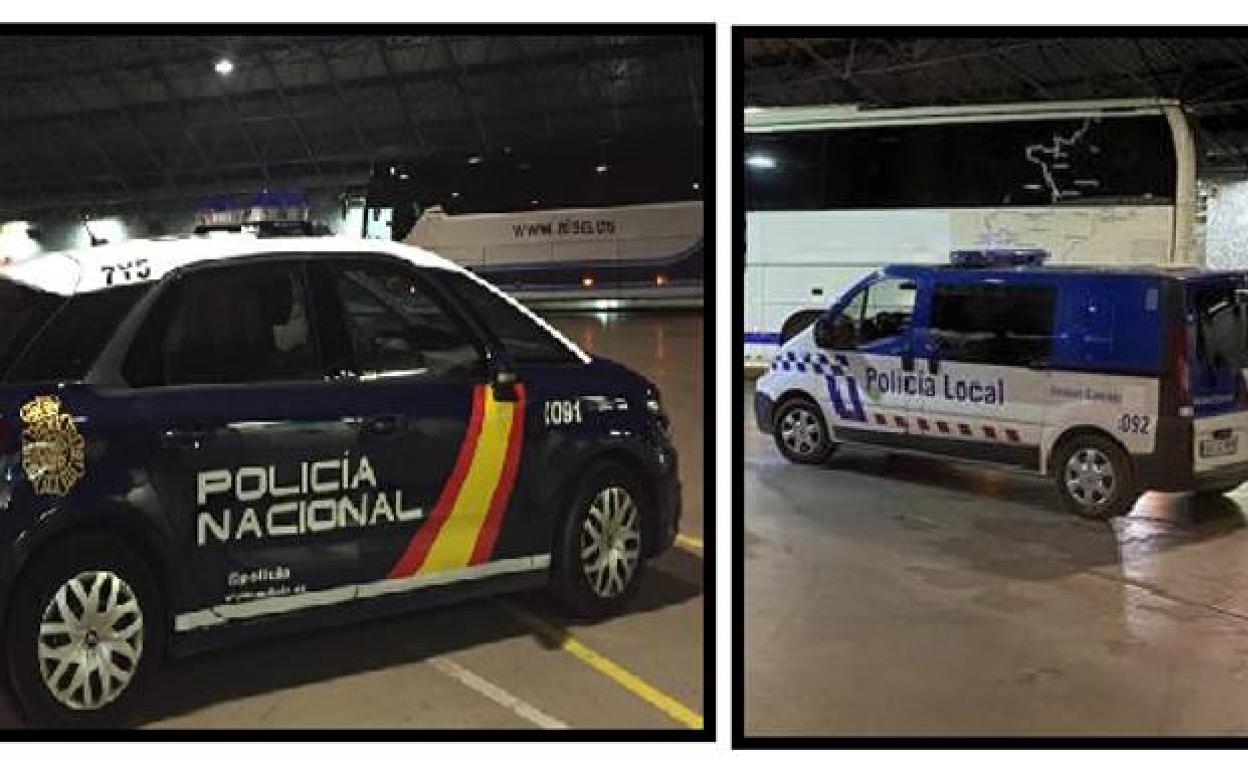 Coches policiales en la estación de autobuses de Burgos.