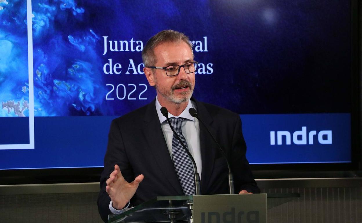 El presidente de Indra, Marc Murtra, en la última junta de accionistas de Indra. 