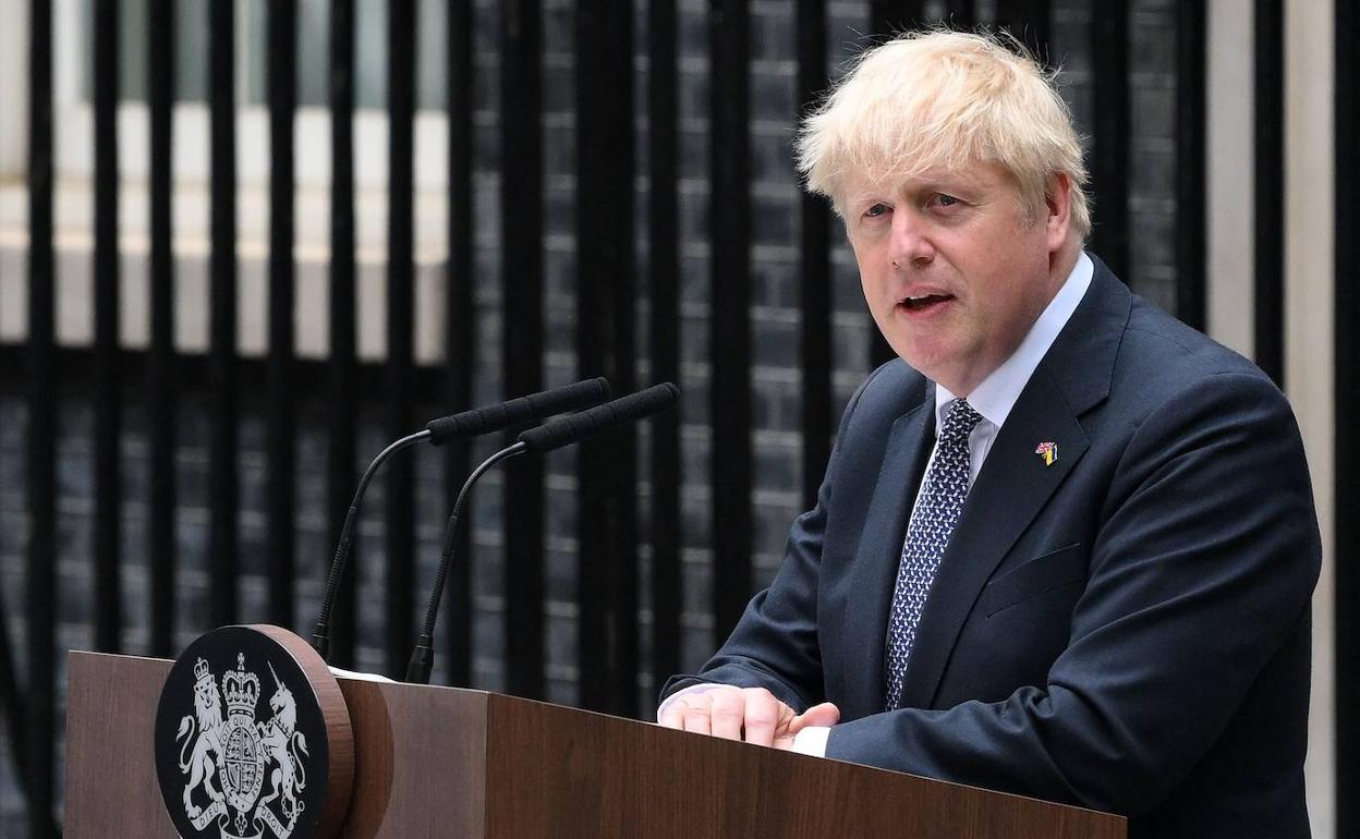 Boris Johnson, tras anunciar su dimisión el jueves. 