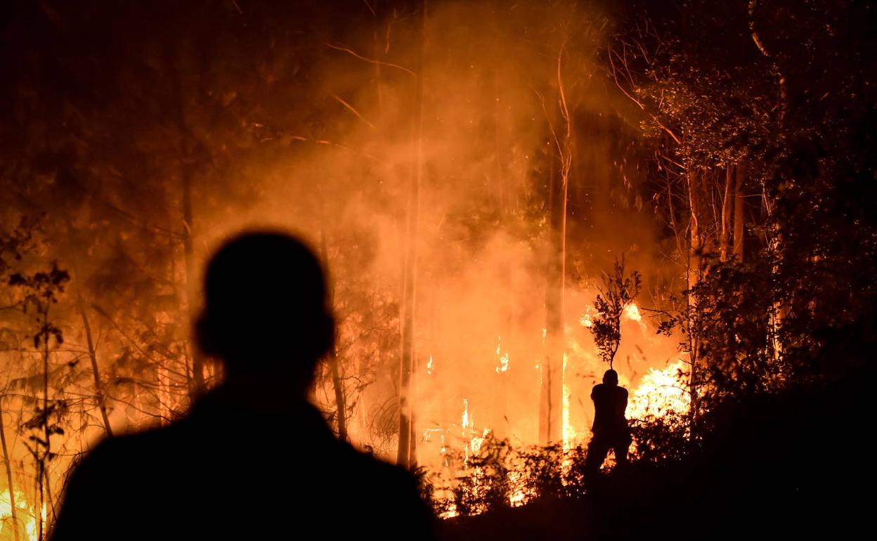 Bomberos combaten el fuego en Leiria, en el centro del país