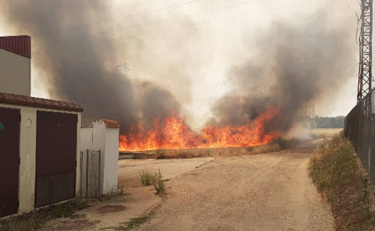 Incendio próximo a unas edificaciones. 