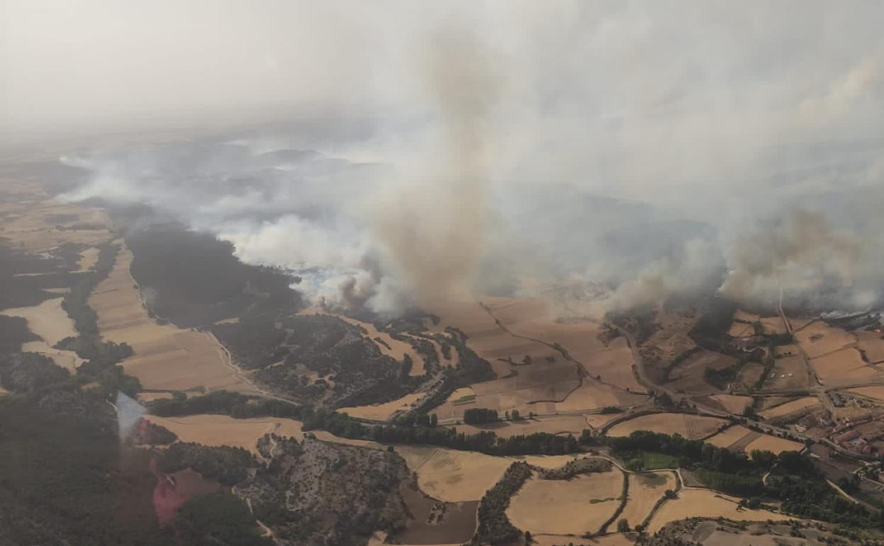 Imagen del terreno arrasado en el incendio en Quintanilla del Coco. 