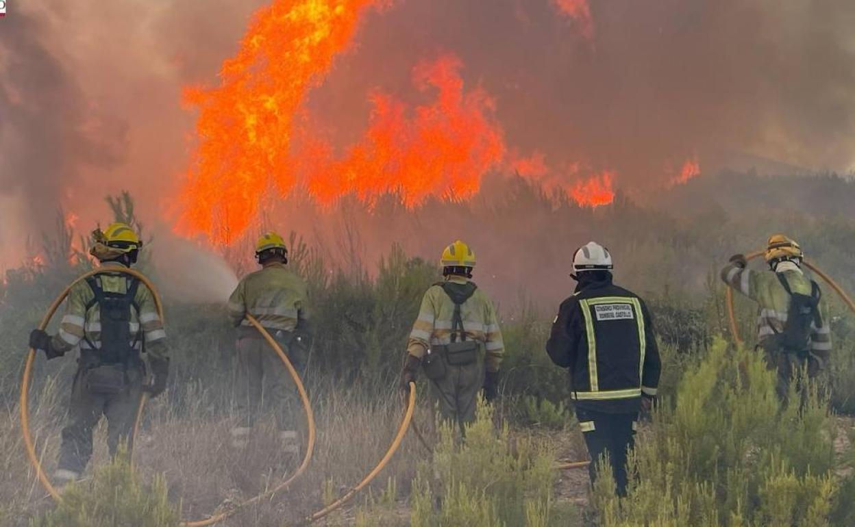 Los bomberos luchan contra el avance de las llamas.