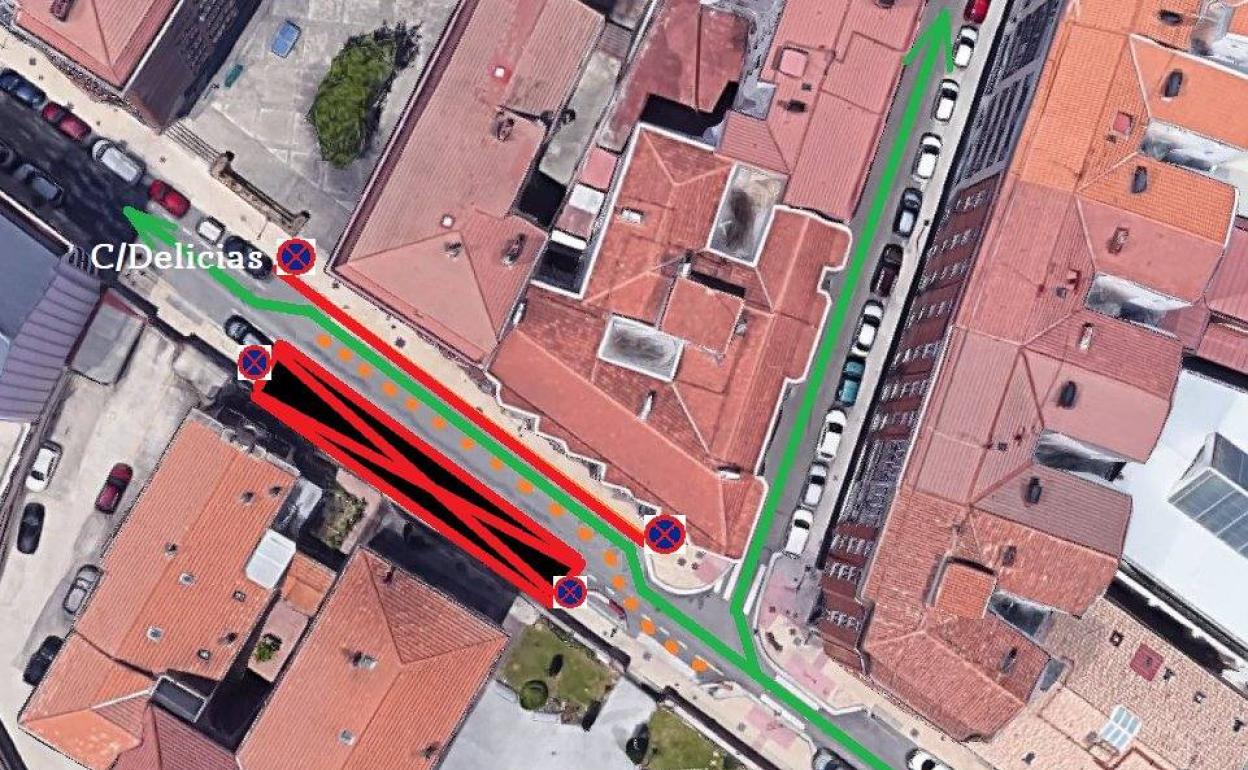 Mapa del entorno de la calle Delicias, zona afecta el viernes por los cortes en el suministro eléctrico