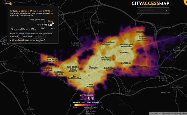 El mapa muestra los barrios de Burgos más y menos accesibles 