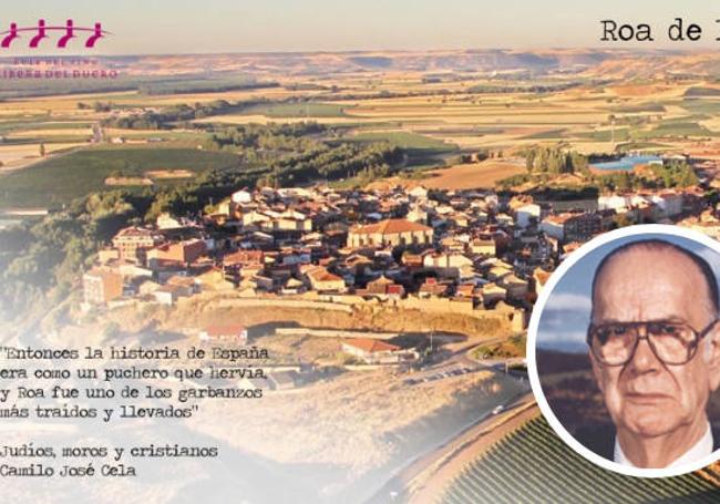 Fotografía aérea de Roa de Duero con texto alusivo de Camilo José Cela en 'Judíos, moros y cristianos.