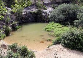 El habitual azul potente que da el nombre al Pozo Azul ha pasado a ser verdoso y marrón debido a un vertido