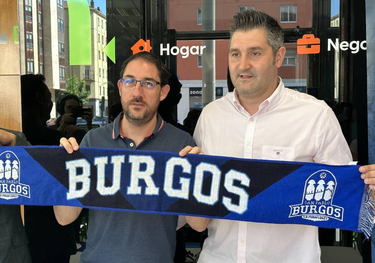 Presentación de Lolo Encinas como nuevo técnico del San Pablo Burgos junto al director deportivo de la entidad, Albano Martínez