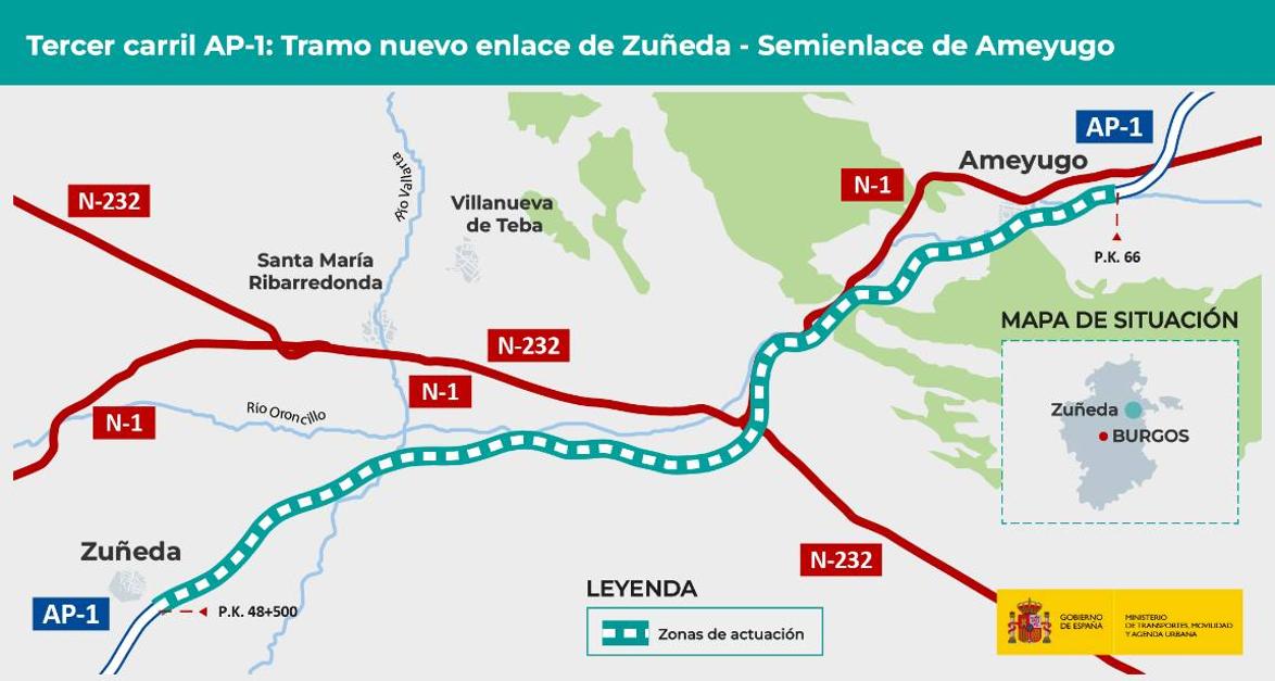 1,5 millones de euros para la redacción del proyecto del tercer carril en la AP-1 entre Zuñeda y Ameyugo