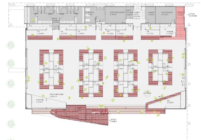 Plano de la planta de ventas de mercado provisional.