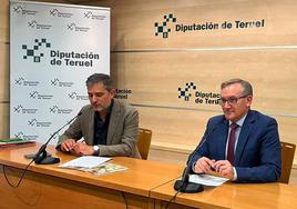 El Presidente de la Diputación de Teruel, Joaquín Juste, a la dcha. y el gerente consorcio, Alberto Luque, en la presentación del proyecto.