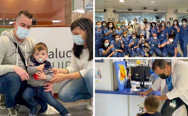 Pablo y sus padres se reúnen en el Hospital Regional Universitario de Málaga con los profesionales que viajaron a Burgos para trasladarle en ECMO a Madrid