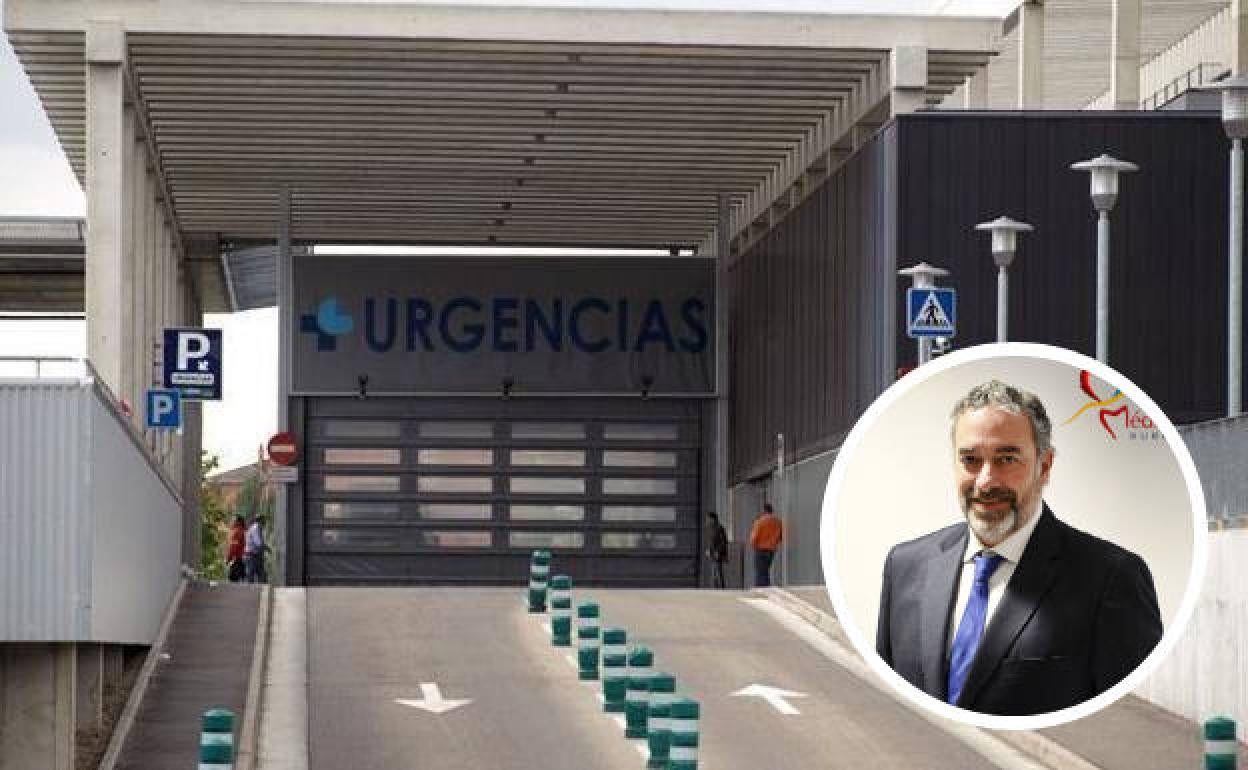 Entrada de urgencias del HUBU. Joaquín Fernández en el círculo.