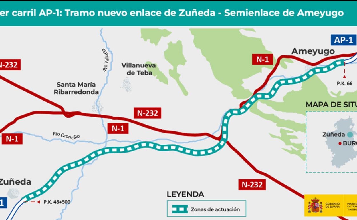 Licitan la redacción del proyecto de tercer carril de la AP-1 entre Zuñeda y Ameyugo