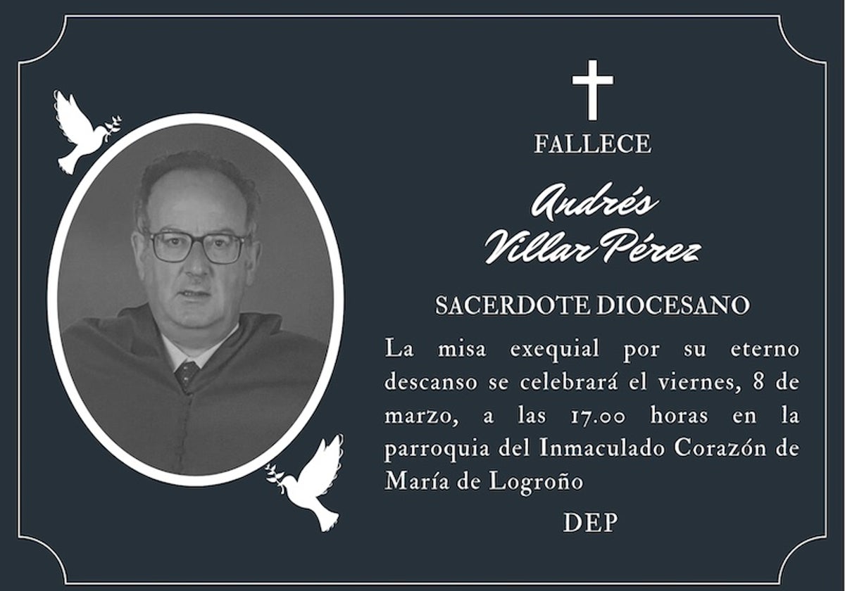 El funeral por Andrés Villar será este viernes a las 17.00 horas en Logroño.