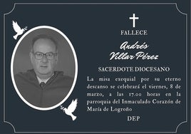 El funeral por Andrés Villar será este viernes a las 17.00 horas en Logroño.