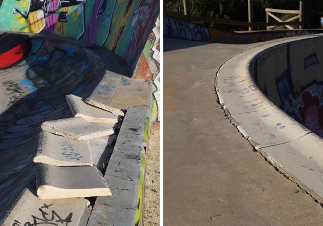 Desperfectos en el skatepark San Isidro de Burgos.