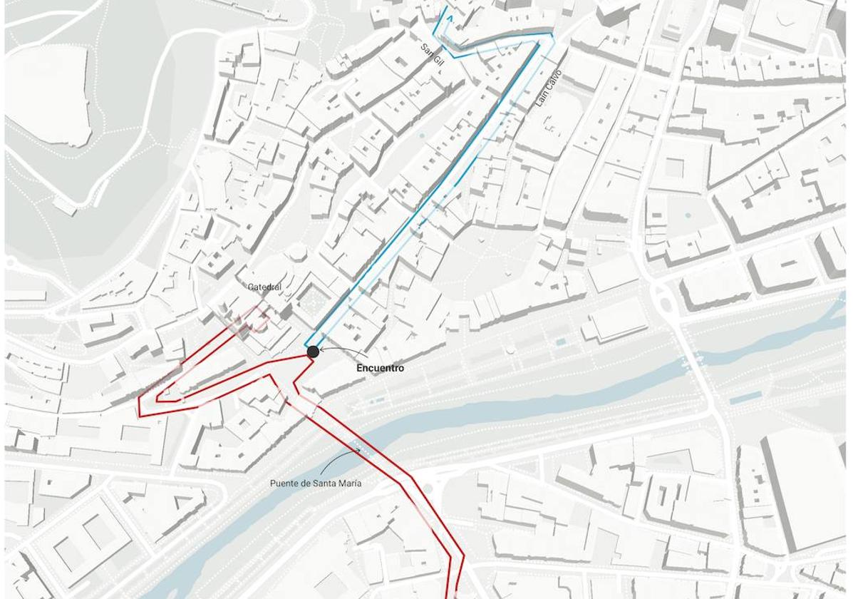 Mapa con el recorrido de la procesión en Burgos hoy.