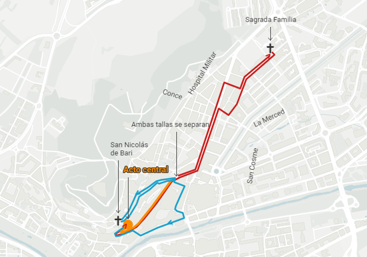 Mapa de la procesión del Anuncio Pascual en Burgos.