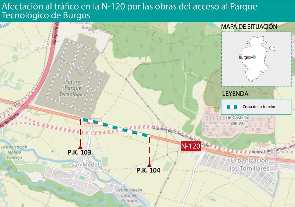 Mapa de situación del corte de tráfico previsto.