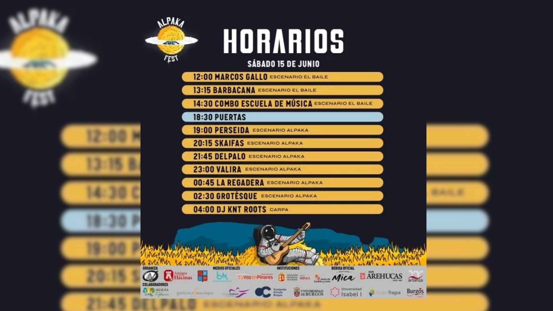 Horarios Alpaka Fest sábado 15 de junio