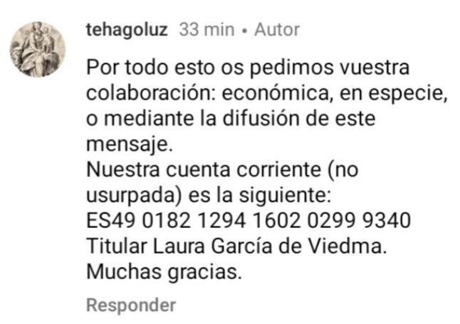 Número de cuenta a nombre de la abadesa de Belorado para recibir ciberlimosna.