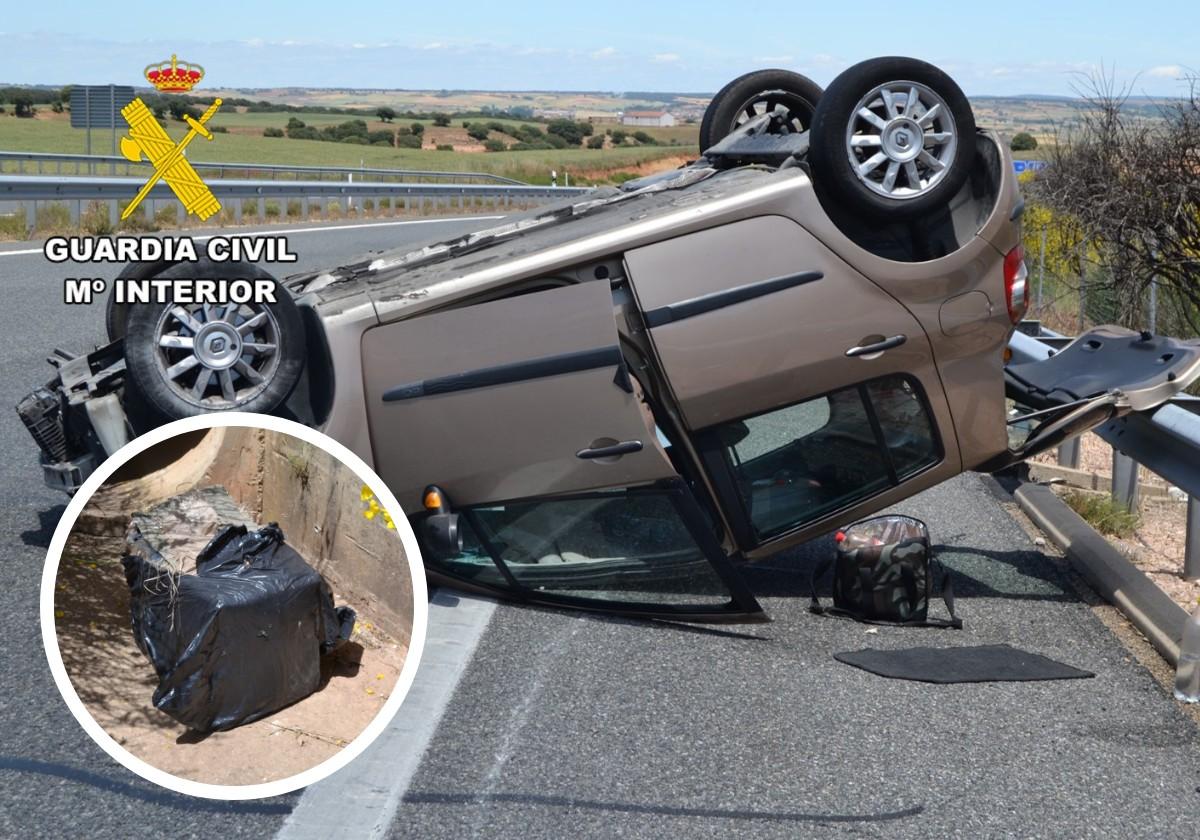 Coche accidentado y carga de hachís en las inmediaciones de la A-1, en Burgos.