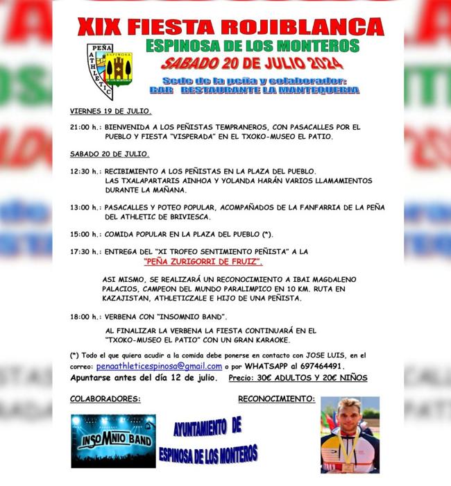 Cartel de la XIX Fiesta Rojiblanca de Espinosa de los Monteros, 2024.