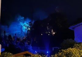 Los Bomberos trabajan para sofocar las llamas en la ladera del castillo.