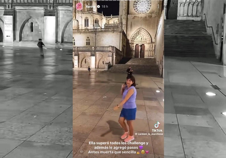 Captura del perfil de Karol G donde comparte el vídeo de Carmen la Marchosa bailando en Burgos.