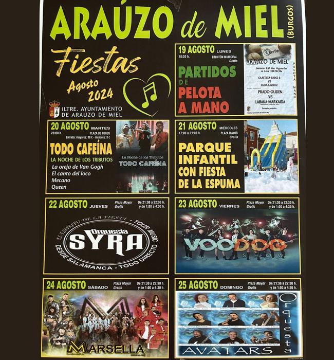 Cartel de fiestas de Arauzo de Miel 2024.