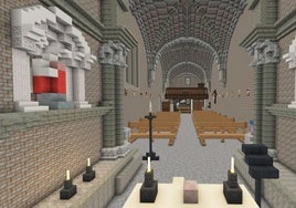 Interior de la iglesia de Fuente Úrbel en Minecraft.