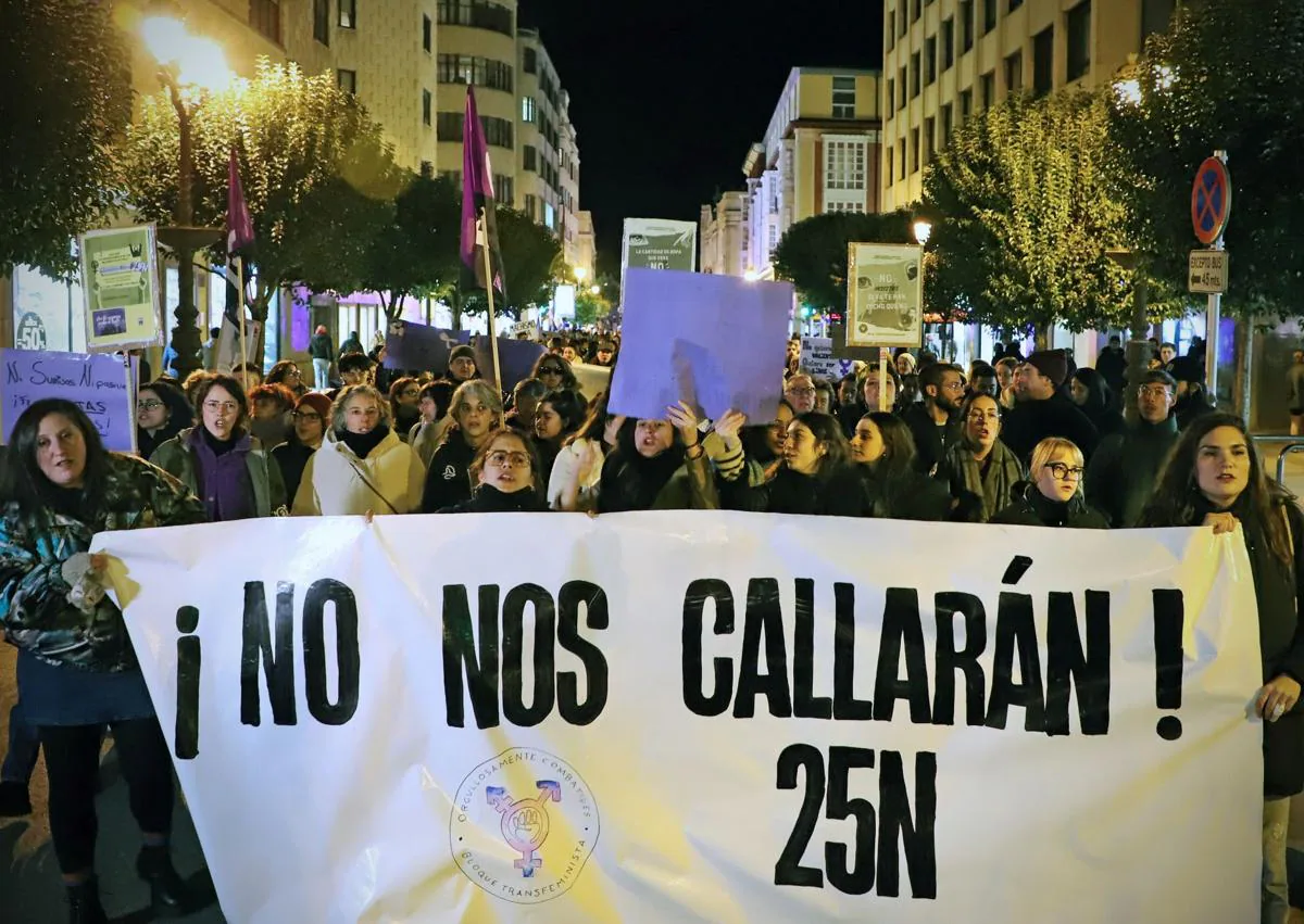 Imagen secundaria 1 - Carteles contra la violencia machista en la manifestación de Burgos. 