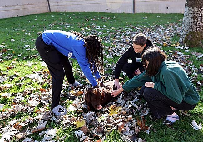 Los estudiantes jugando con Lucca.