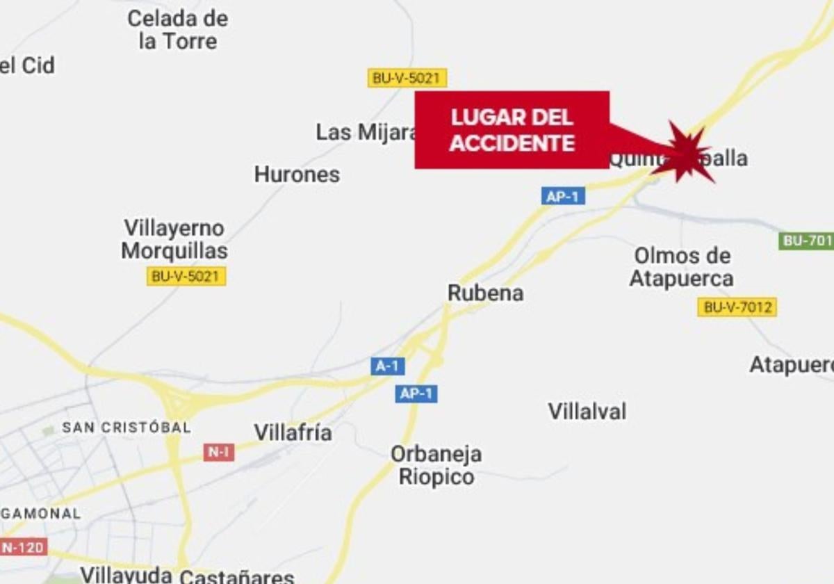 Accidente en la AP-1 a su paso por Quintanapalla, en Burgos.