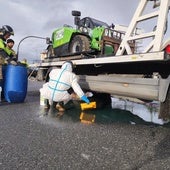 La colisión entre un turismo y un camión en Burgos provoca el derrame de 200 litros de gasoil