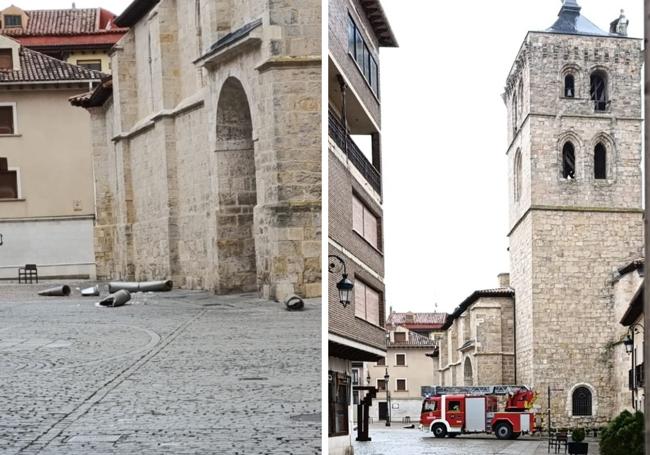 Restos de la chimenea de la iglesia en el suelo.