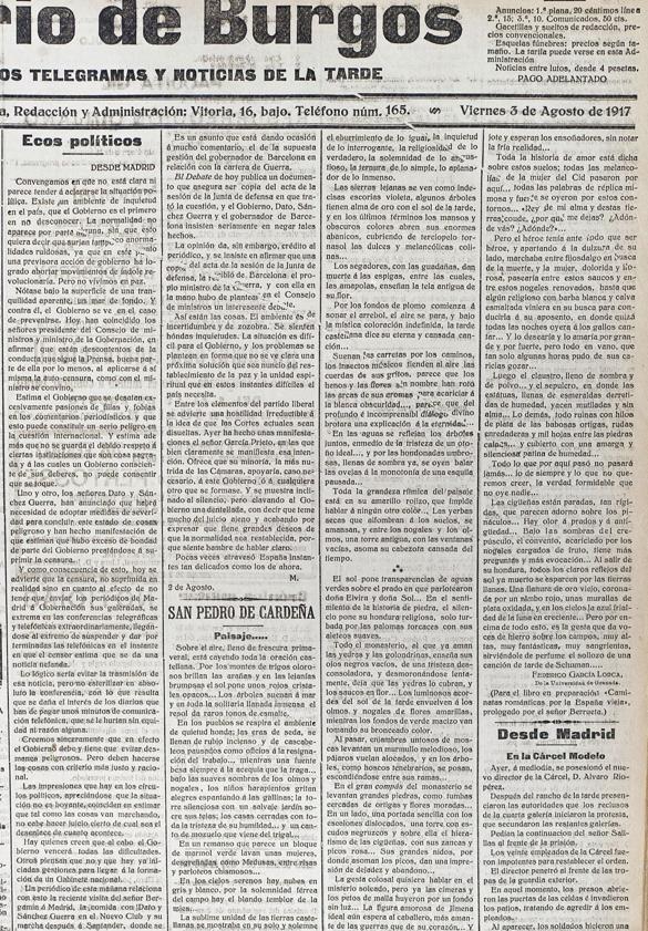 Imagen secundaria 2 - Lorca con el profesor Martín Domínguez Berrueta, Lorca en Burgos y sus artículos en el periódico provincial Diaro de Burgos. 
