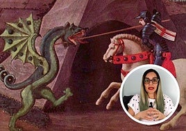Imagen de San Jorge matando al dragón. La historiadora del arte Elena Rodríguez en el detalle.