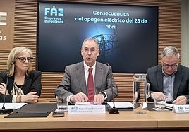 El presidente de FAE, Miguel Ángel Benavente, acompañado de Emiliana Molero e Íñigo Llarena.