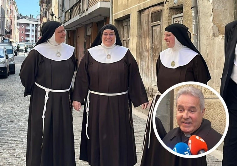 Las exmonjas cismáticas de Belorado y el arzobispo de Burgos, Mario Iceta, en el círculo en la esquina derecha, a su llegada a los Juzgados de Briviesca.